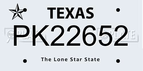PK22652 Texas License Plate