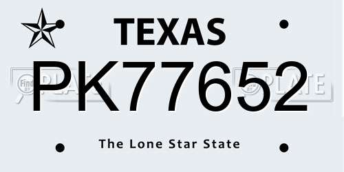 PK77652 Texas License Plate