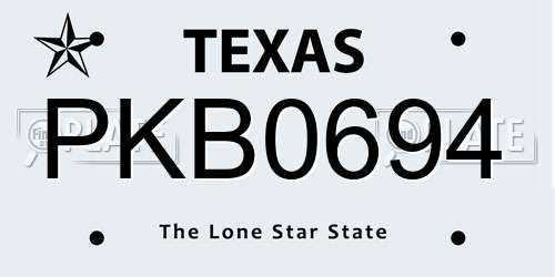 PKB0694 Texas License Plate