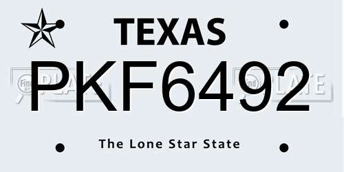 PKF6492 Texas License Plate