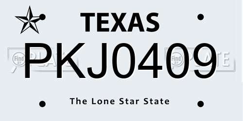 PKJ0409 Texas License Plate