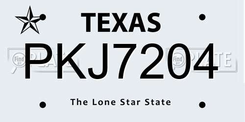 PKJ7204 Texas License Plate