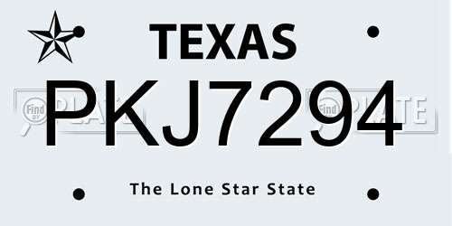 PKJ7294 Texas License Plate