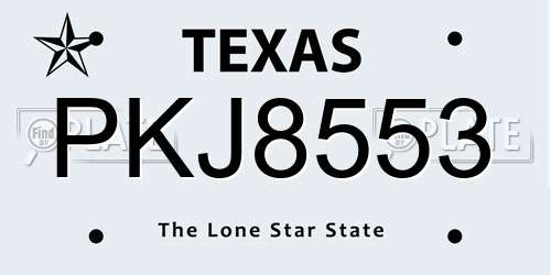 PKJ8553 Texas License Plate