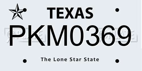 PKM0369 Texas License Plate