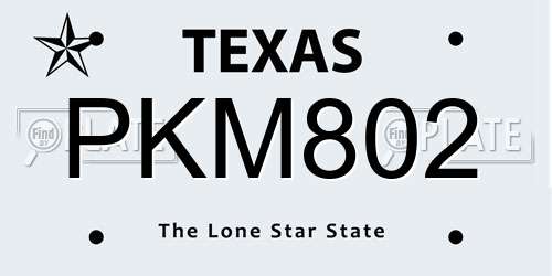 PKM802 Texas License Plate