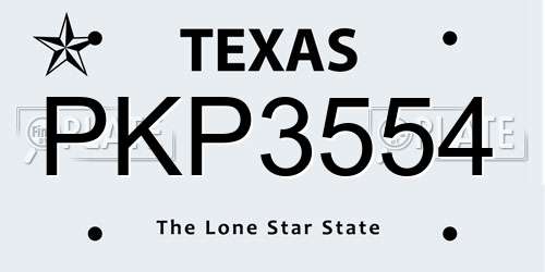 PKP3554 Texas License Plate