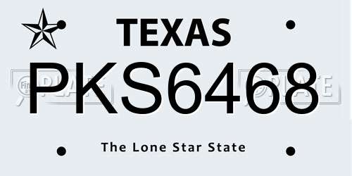 PKS6468 Texas License Plate