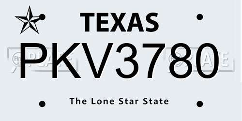 PKV3780 Texas License Plate