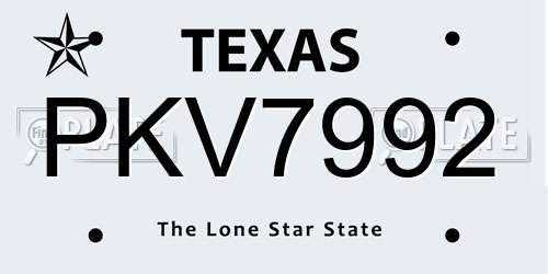 PKV7992 Texas License Plate