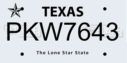 PKW7643 Texas License Plate
