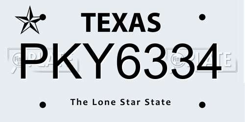 PKY6334 Texas License Plate