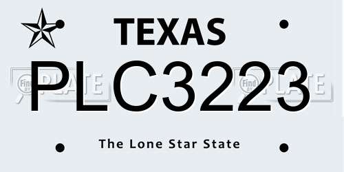 PLC3223 Texas License Plate