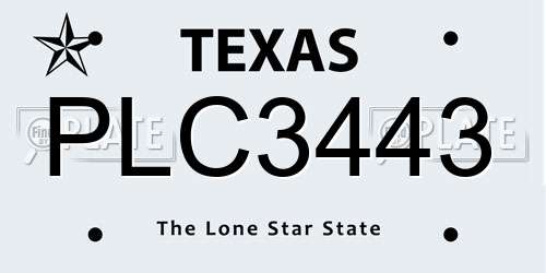 PLC3443 Texas License Plate