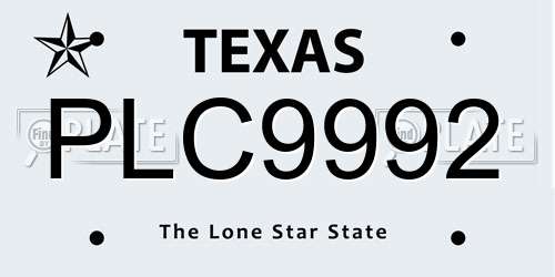 PLC9992 Texas License Plate