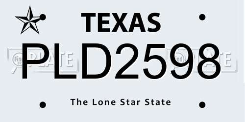 PLD2598 Texas License Plate