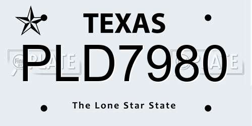PLD7980 Texas License Plate