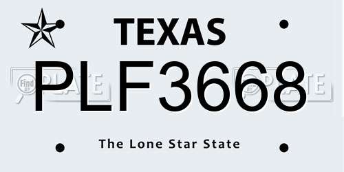 PLF3668 Texas License Plate
