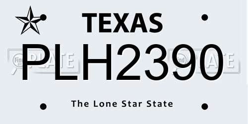 PLH2390 Texas License Plate