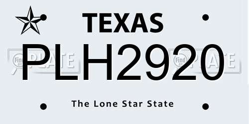 PLH2920 Texas License Plate