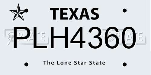 PLH4360 Texas License Plate