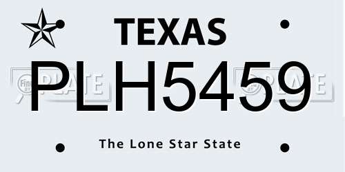 PLH5459 Texas License Plate