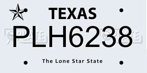 PLH6238 Texas License Plate