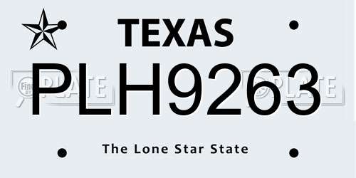 PLH9263 Texas License Plate