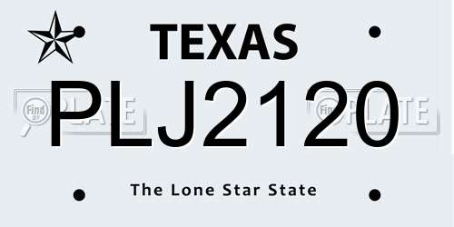 PLJ2120 Texas License Plate