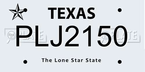 PLJ2150 Texas License Plate