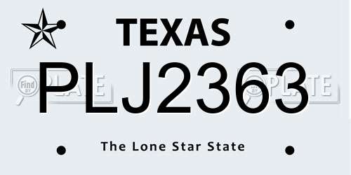 PLJ2363 Texas License Plate