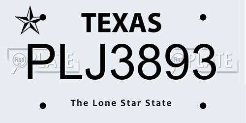 PLJ3893 Texas License Plate