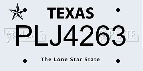 PLJ4263 Texas License Plate