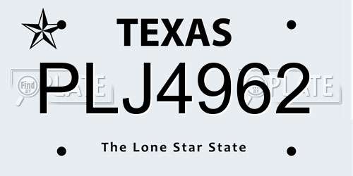 PLJ4962 Texas License Plate