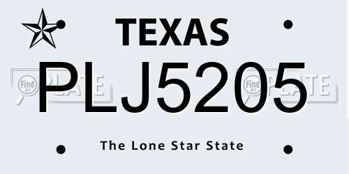 PLJ5205 Texas License Plate