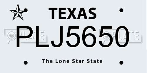 PLJ5650 Texas License Plate