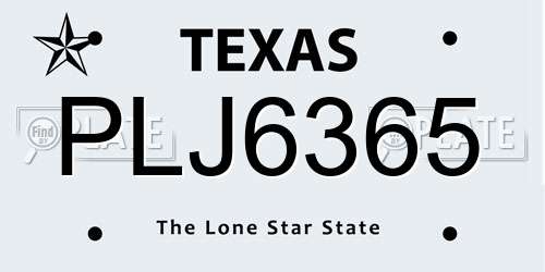 PLJ6365 Texas License Plate