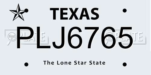 PLJ6765 Texas License Plate