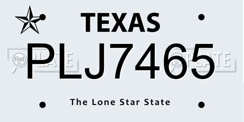 PLJ7465 Texas License Plate