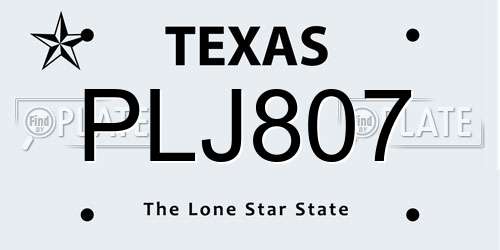 PLJ807 Texas License Plate