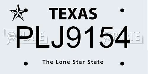 PLJ9154 Texas License Plate