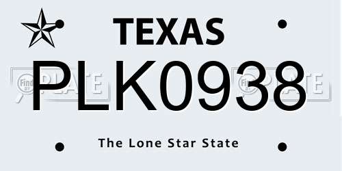 PLK0938 Texas License Plate