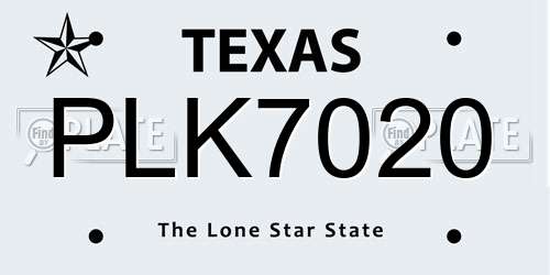 PLK7020 Texas License Plate