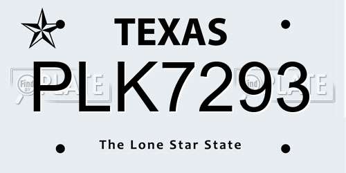 PLK7293 Texas License Plate