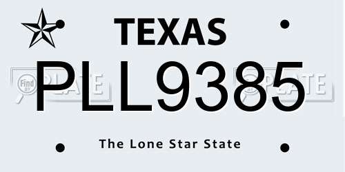 PLL9385 Texas License Plate