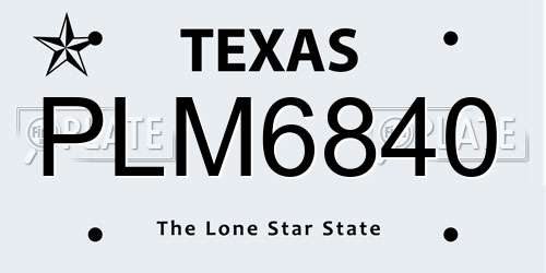 PLM6840 Texas License Plate