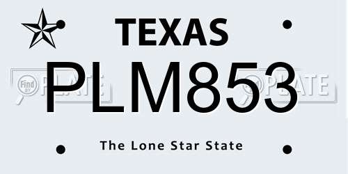 PLM853 Texas License Plate