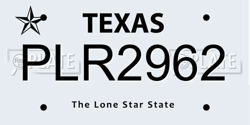 PLR2962 Texas License Plate