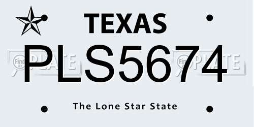 PLS5674 Texas License Plate