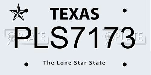 PLS7173 Texas License Plate